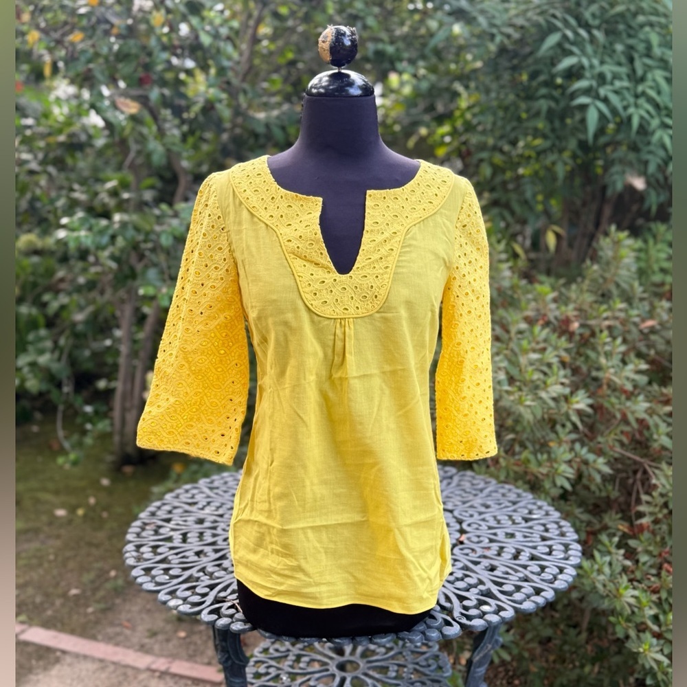 ☀️Fancy Tabitha Bright Yellow Eyelet Cotton  Blouse